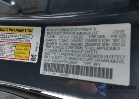 2023 Honda Cr-V Ex-L Awd from USA, damaged, VIN 5J6RS4H77PL008447